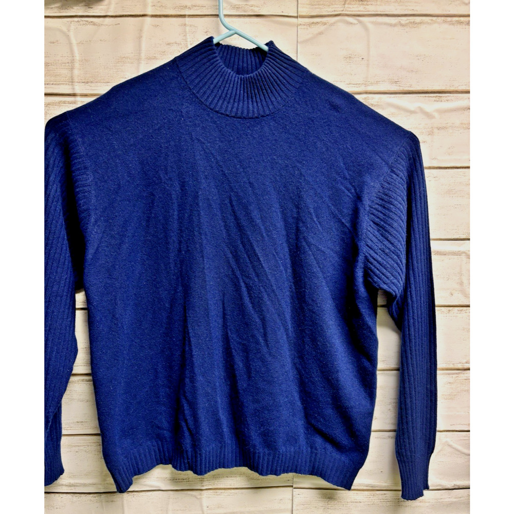 XL Tall Eddie Bauer Sweater Mens 100% Cashmere Pullover Mock Neck Blue Pullover